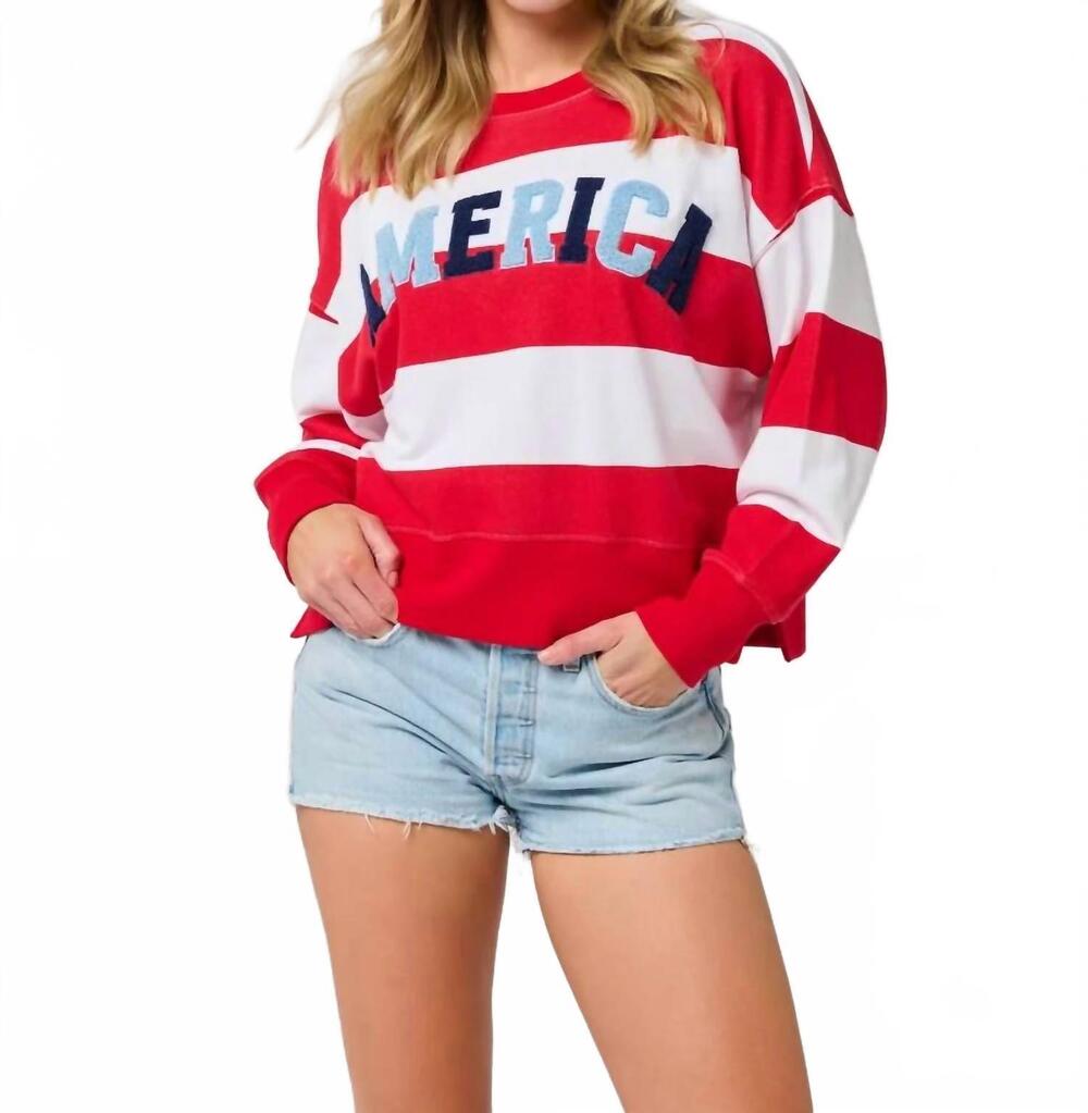 NEW SHIRALEAH america stripe sweater in rugby